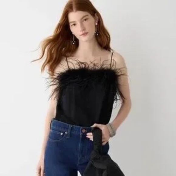 NWT J Crew Collection Feather Trim Silk Tank Top SZ S - Picture 3 of 3